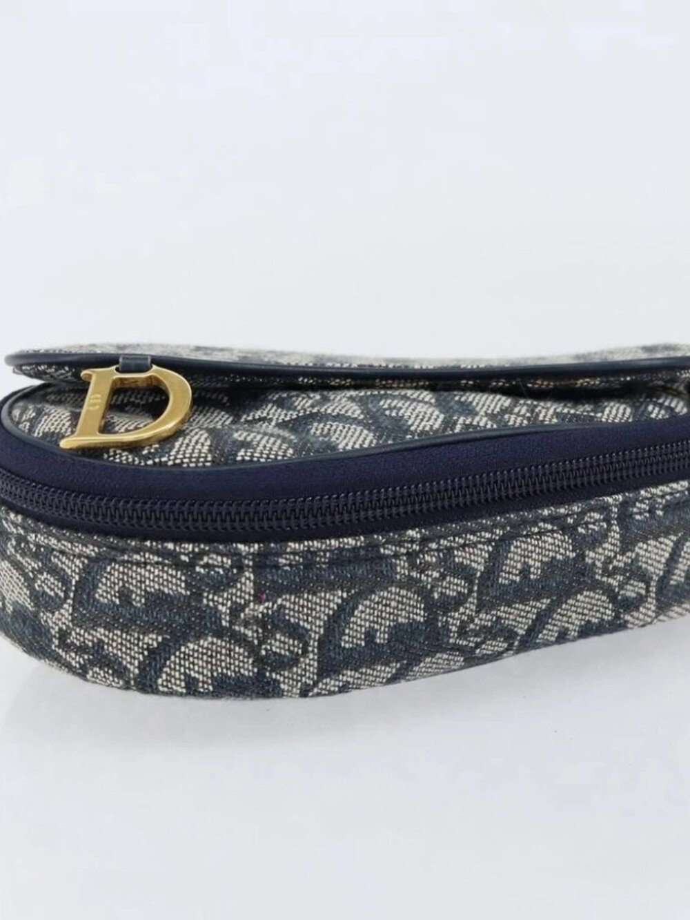 Christian Dior Trotter Canvas Saddle Pouch Navy Gold Auth - Picture 6 of 16